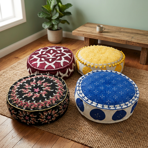 Pouf ottoman traditionnel Suzani, coussin de sol en coton brodé à la main, décoration de salon, pouf tendance, décoration de Noël - Product Image 2