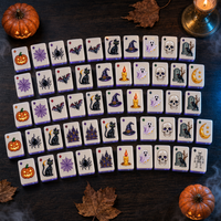 Nouvelles tuiles de mahjong en acrylique sur le thème d'Halloween, avec paillettes violettes, fantômes, citrouilles, crânes, mahjong créatif pour jeu de table de fête