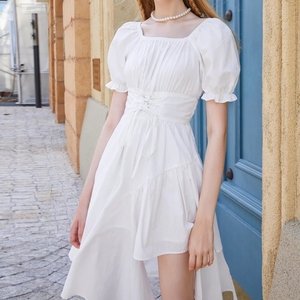 Robe mi-longue à <span class=keywords><strong>col</strong></span> carré pour femme, vêtement d'été élégant, Vintage, Kawaii, manches bouffantes, style gothique - Product Image 3