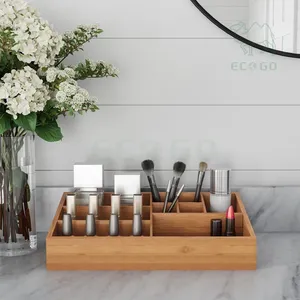 Organizador de Maquillaje Rectangular de Bambú Lacado Natural para Encimera de Baño, Venta al Por Mayor - Product Image 2
