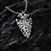 Liontin Kepala Tombak Odin Anti Karat Tahan Air Gaya Punk, Baja Anti Karat, Retro Mitologi Norse, Perhiasan Kompas Vegvisir