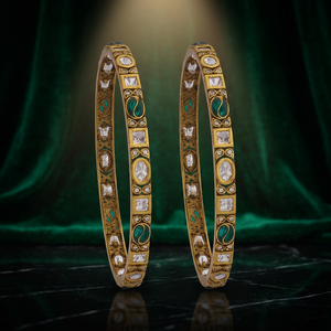 Kundan Victorian Polish Green Stone <b>Copper</b> Alloy <b>Bangle</b> for Women's Wedding Occasion 188251 - Product Image 3