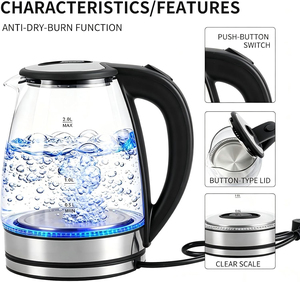 Bouilloire électrique en verre 2,0 L 1500 W avec lumière LED 360° °   Base sans fil à arrêt automatique CE/GS/CB, disponible en version OEM, qualité hôtelière - Product Image 3