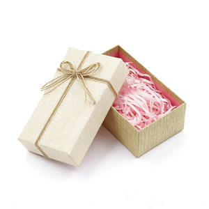 Recyclable Beige Grid Pattern Custom gift cardboard with Jute Ribbon for Small Gift and Souvenir Presentation - Product Image 3