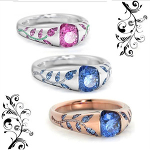 Anillo de compromiso de moda para mujer H106 con gema de zafiro, corte cojín, engaste de bisel y patrón vegetal - Product Image 4