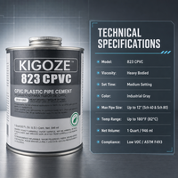 Colle pour tuyaux CPVC KIGOZE 823, ciment solvant gris, viscosité moyenne, qualité industrielle, pour tuyaux jusqu'à 12 pouces