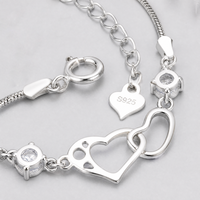 Pulsera de Corazón con Circonita Cúbica AAA, Plata de Ley 925, Diseño de Huellas Entrelazadas, Joyería para Mujer