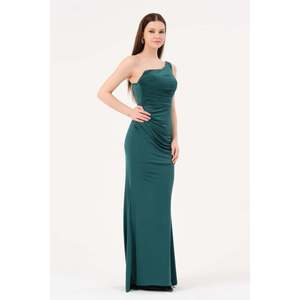 DANS Women's Elegant <b>Emerald</b> Green Solid Color Knee-Length <b>Dress</b> for Casual and Office Wear, Sizes 38-42 - Product Image 2