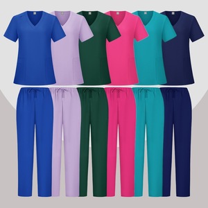 Women's Scrub Set Short Sleeve V-Neck Top With Elastic Waist Pants Breathable Knitted Uniform For Beauty Salon Nursing Workwear - Product Image 1