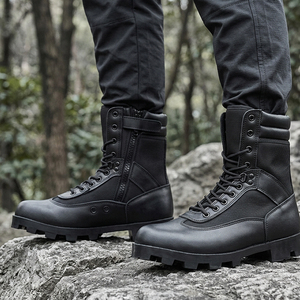 Bottes tactiques en cuir noir pour hommes TSB11, MOQ 500 pièces, vente en gros, fermeture éclair et lacets, double design, chaussures de randonnée et de terrain - Product Image 2