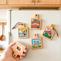 Imán de nevera 3D de dibujos animados con abridor de botellas, base de madera, pegatina para refrigerador, recuerdo turístico, regalo de viaje urbano, logotipo personalizado, venta al por mayor