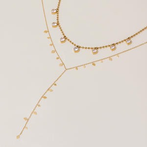 Impermeabile in acciaio inox placcato oro moda gioielli da donna Micro Cubic Zirconia Cz Marquise Eye Lariat Y collana lunga - Product Image 1