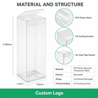 Boîte en plastique PET transparente pliable rectangulaire verticale haute avec revêtement UV, fermeture recyclée, logo personnalisé, pour rangement de produits de beauté et de papeterie