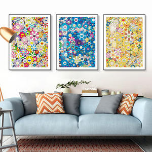 Takashi Murakami tournesol peinture décorative dessin animé japonais salon canapé fond mur papier peint chambre d'enfants murale - Product Image 2