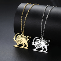 Collier Lion et Soleil de l'Empire Persan, Collier Vintage Lion Royal de Perse, Collier en Acier Inoxydable Symbole Historique Persan