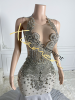 Ocstrade Robe de Bal Longue Scintillante de Luxe sans Manches avec Strass Argentés, Haute Qualité, Élégante Robe de Soirée 2025