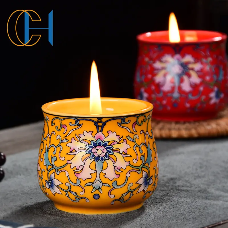 C & H grosir gaya istana desain mewah stoples keramik lilin beraroma cangkir teh bentuk rumah dekoratif velas de lujo lilin