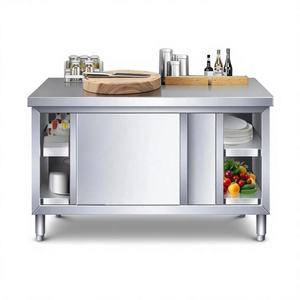 Meuble de cuisine en acier inoxydable avec étagères de rangement et portes, style industriel, profondeur 24-29,9 pouces - Product Image 1