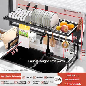 Égouttoir à vaisselle métallique extensible 2 à 4 niveaux, longueur réglable, s'adapte à différents éviers, pour assiettes et bols - Product Image 2