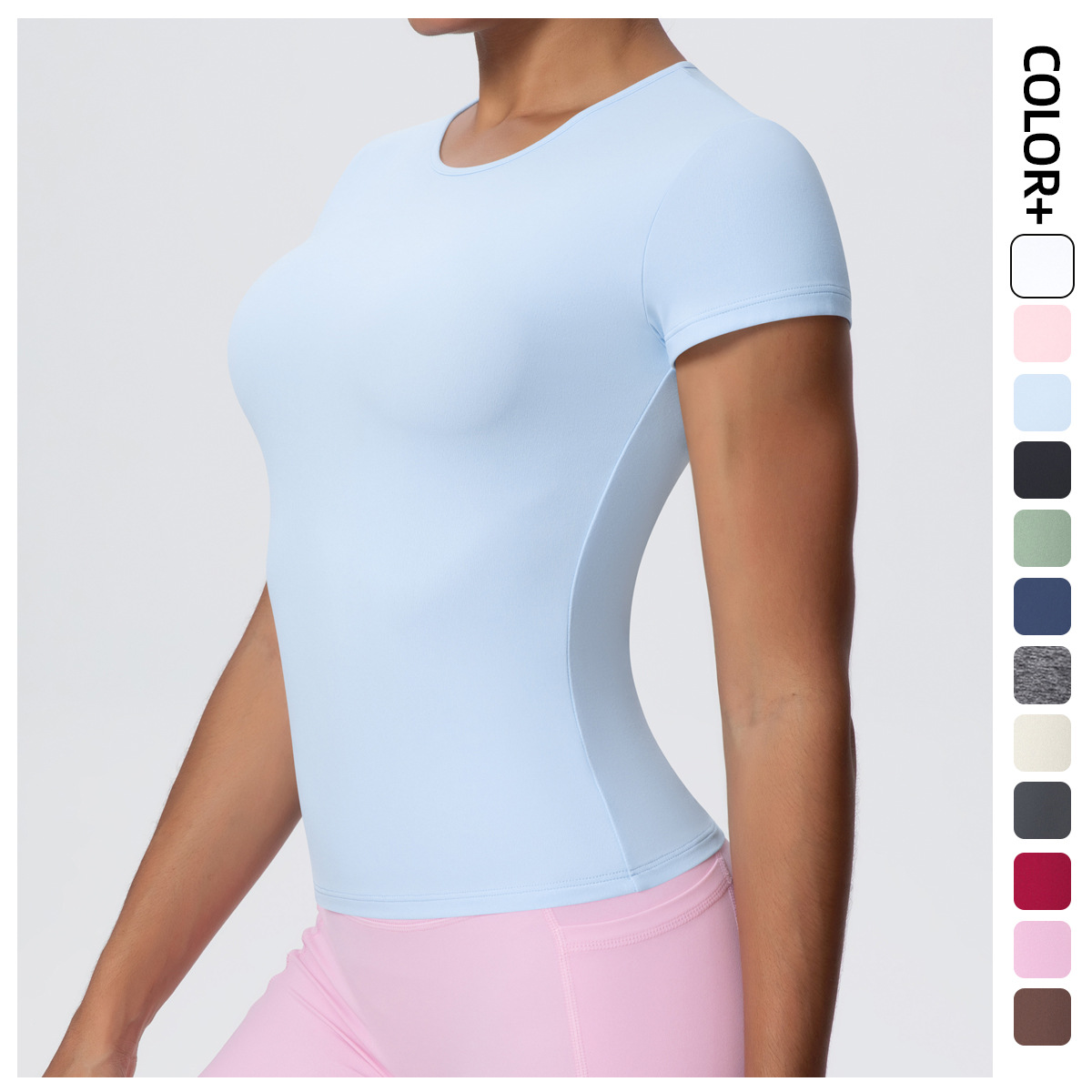 New Style Sporty Waterproof Four-way Stretch Form-fitting Waist-shaping Short-sleeved Breathable Yoga T-shirt for Women's