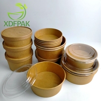 Adapté aux besoins du client de papier à mur unique salade bols avec couvercles En papier Kraft papier de salade bol rond sortir emballage jetable bol à soupe