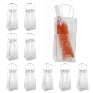 Custom Logo Color Design Outdoor Portable Travel Transparent Clear Wine Bottle Cooler Ice Tote Handle Storage Bag Pouch