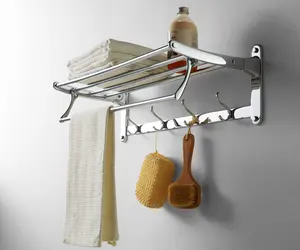 JOMOO Bathroom Wall Mounted Free Punching Stainless Steel Folding Hook Double Towel Rack