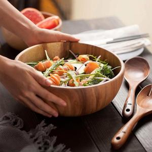 100% All-Natural Eco-Friendly <b>Extra</b> <b>Large</b> Acacia Wood Salad Bowl Set with Spoon Polished 3-Piece Custom Logo Silk Screen <b>Printed</b> - Product Image 3