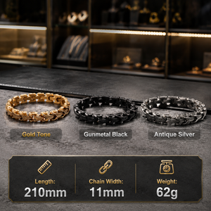 Pulsera de Cadena Gruesa Unisex, Plateada Antigua Oxidada, con Eslabones Tallados Vintage, Resistente al Deslustre, Chapada en Oro de 18K - Product Image 4