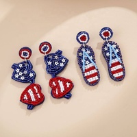 Nouvelle Arrivée Boucles d'Oreilles en Forme de Cœur Brodé à la Main avec Perles Miyuki, Style Ethnique, Drapeau Américain, Jour de l'Indépendance, Zone Fan