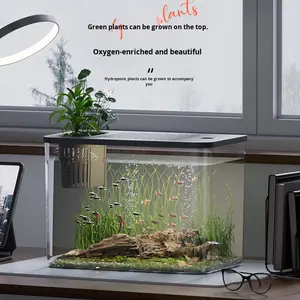 Pecera de escritorio PET ligera, acuario pequeño de 1-3 galones para Betta con <span class=keywords><strong>boca</strong></span> ancha, fácil limpieza y decoración de bajo mantenimiento - Product Image 5