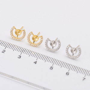 Accessoires en argent S925 pour la création de bijoux, plateau vide avec perles rondes de 7-8 mm, 20550, boucles d'oreilles à clous tendance - Product Image 2