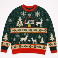 Pull de Noël Homme en Tricot Jacquard Acrylique à Col Rond, Motifs Renne Flocon de Neige Arbre, Idéal Fêtes de Fin d'Année, Vente en Gros