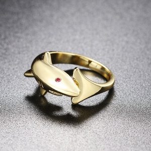 Hip Hop Fish Accessories Jewelry Dropship supplies Punk Style personalité ajustable Gold Shark Ring for Men - Product Image 6