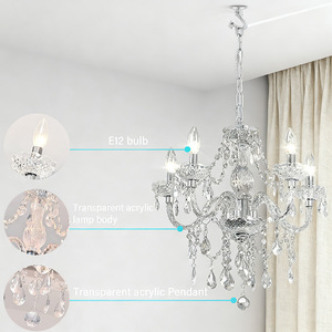 Lámpara de araña de cristal con 5 luces E27, cuerpo redondo blanco, control por interruptor, para cocina, dormitorio, sala de estar, comedor - Product Image 2