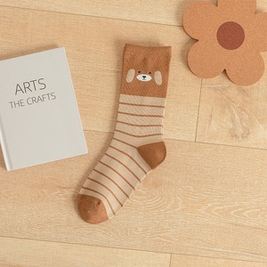 <b>Brown</b> Bear Pattern Striped Cotton <b>Socks</b> Women Mid Calf Ins Trendy Versatile <b>Socks</b> Wholesale - Product Image 5
