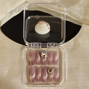 Cercueil court fait à la main ongles artificiels faits à la main presse sur les ongles <span class=keywords><strong>faux</strong></span> 3D acrylique DesignRhinestone luxe Long cercueil - Product Image 1