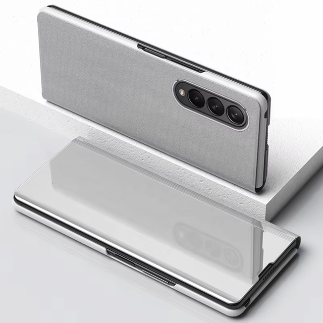 Luxury Mirror Flip Case for Samsung Galaxy Z Fold 6 7 Smart View Stand Leather Phone Case for Samsung Z Fold 3 4 5 6 7