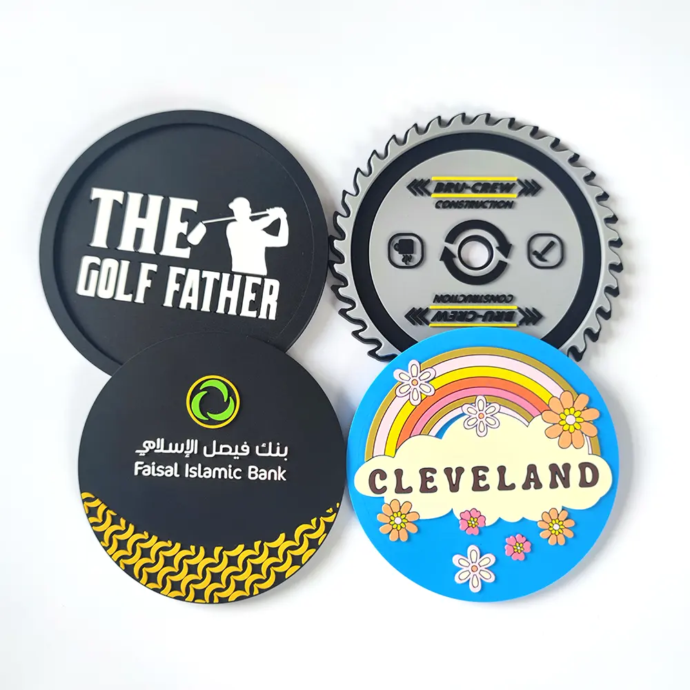 Promotional Custom Design Pvc Silicone Coasters Round Black PVC Rubber Drink Coasters Cup Mat