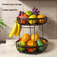 Keranjang Buah dan Sayur Logam Bulat Dua Lapis Desain Lepas Pasang untuk Meja Dapur dan Penyimpanan Ruang Tamu