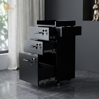 Carrito de Peluquería Profesional con Ruedas y Almacenamiento Superior Abierto - Carro de Barbero y Gabinete de Herramientas para Peluquero de Alta Resistencia en Negro con Llaves