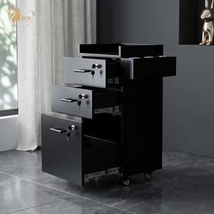 Chariot de Salon Professionnel Verrouillable avec Rangement Supérieur Ouvert - Chariot de Barbier Robuste Noir et Armoire à Outils de Coiffeur avec Clés - Product Image 4