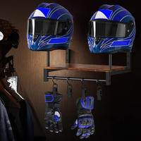 Support mural robuste pour deux casques de moto, étagère en bois rustique avec 4 pinces à gants pour rangement de garage