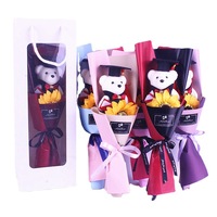 Buket boneka Dr Bear mawar bunga matahari kartun, untuk dekorasi pesta hadiah Hari Guru wisuda