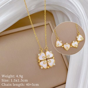 Collier en acier inoxydable style sportif avec chaîne en bambou pour femme, nouveau modèle, double port, ouverture et fermeture cœur à cœur, fleur à quatre feuilles - Product Image 4