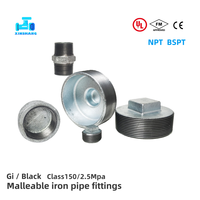 Bouchon en fonte malléable galvanisé argenté FM UL NPT 1/4''~6'' Classe 150 Sch40, uni/à rebord, pour raccords de tuyauterie en fonte galvanisée pour gaz et huile