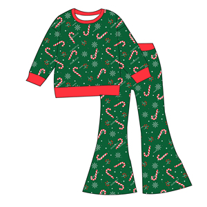 Nuovo Stile Set di Abbigliamento Natalizio Personalizzato per Bambine, Manica Lunga con Pantaloni a Zampa, Completo per Bambini per Uso Quotidiano - Product Image 5
