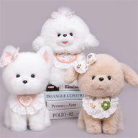 Peluche chiot beige mignon et moelleux, chien en peluche Kawaii avec nœud en dentelle florale, logo personnalisé OEM, cadeau mascotte pour enfants, souvenir