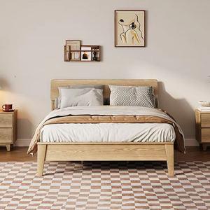 Cadre de lit en bois massif de luxe, lit plateforme king size avec placage en bois de frêne, meubles de chambre à coucher durables pour la maison et l'appartement - Product Image 2