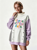 Sweat-shirt à col montant pour femme, style streetwear, longueur allongée, avec logo brodé personnalisé, hauts décontractés